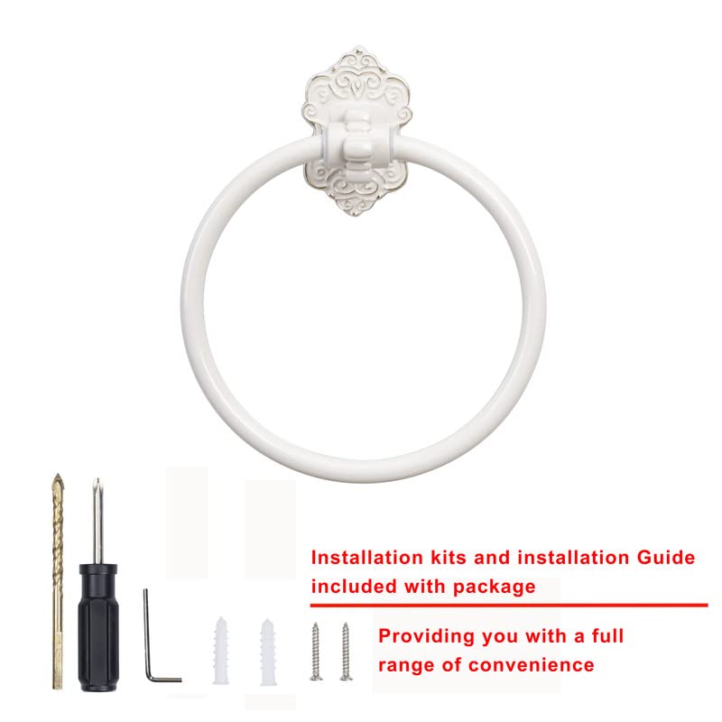 Sdh Bathroom Towel Ring - Vintage Style Antique White & Gold Towel Hanger - Wall Mount Kitchen & Bathroom Hand Towel Holder - Pa