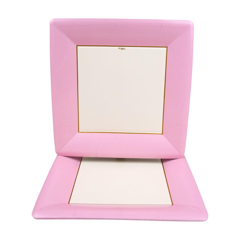 Entertaining With Caspari Grosgrain Square Dinner Plates (8 Pack), Light Pink