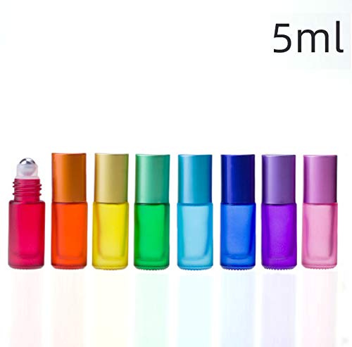 5Ml 8 Colour Frosted Glass Roll On Bottles,Empty Portable Essential Oil Glass Roller Bottle With Stainless Steel Roller Balls Pe