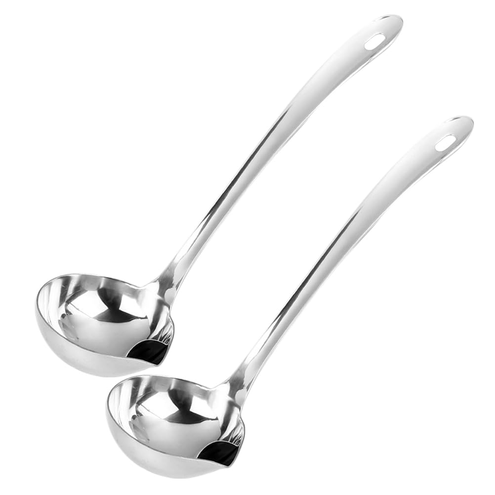 OKUMEYR Fat Separator Ladle with Pour Spout Stainless Steel Oil Skimmer Spoon for Cooking Grease Separation and Soup Serving 10.
