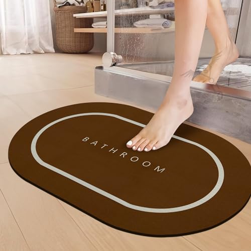 Sittella 1 Piece (3.5Mm) AntiSkid Water Soaking Oval Bathroom Print Rubber Mat, Water Absorbent Mat (40X60Cm) Brown