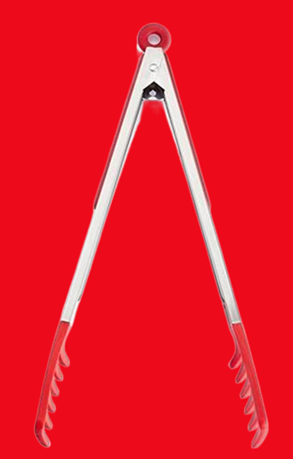 Large 13'' Red Stainless Steel Pasta Tong With Silicone Tips, Spaghetti Tongs Pasta Server Utensil For Noodles Cooking Baking Fo