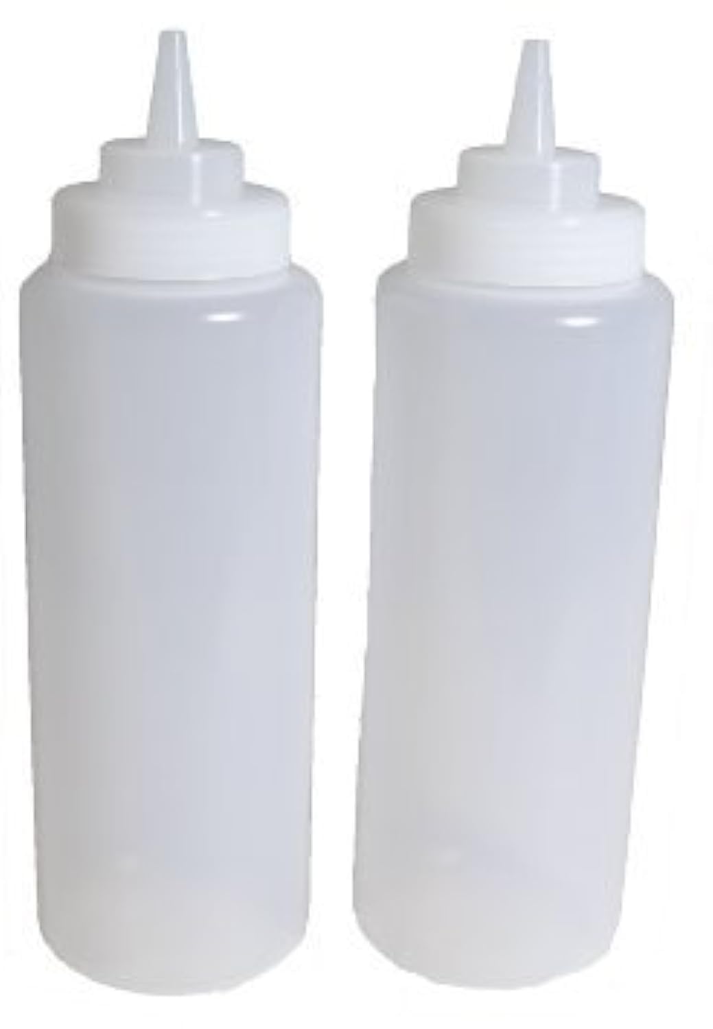 Set Of 2, 32 Oz. (Ounce) Large Clear Squeeze Bottle, Condiment Squeeze Bottle, Open-Tip, Wide Screw-On Spout, Polyethylene Durab