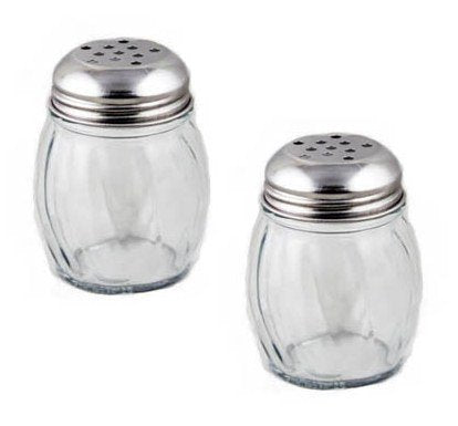 NEW  6 oz. (Ounce) Swirl Glass Cheese Shaker  Pepper Spice Shaker w/ Perforated Stainless Steel Lid - Set of 12