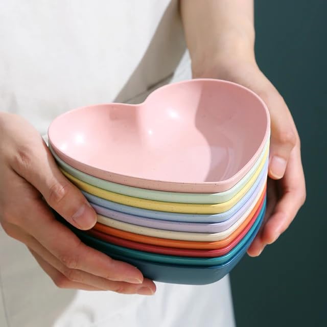 Yelona Heart Shaped Dessert Salad 5.9 Inch Plastic Dinner Plates, Dishes For Appetizer, Steak, Snacks, Microwave & Oven Safe, Th