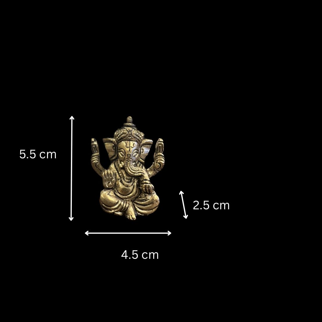 Laya-The Handicrafts Gallery Laya 100% Pure Brass Ganesha Idol | Small Sitting Ganesha Idol For Home Decor, Pooja, Gifting & Car