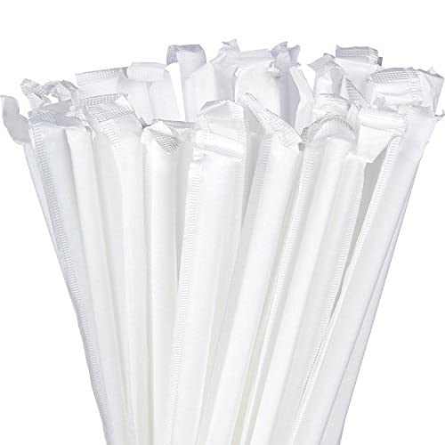 Concession Essentials Plastic Straws Wrapped 1000 Pack - 10.25 inch Jumbo Drinking Straw, Foodservice Disposable Straws, Bulk Se