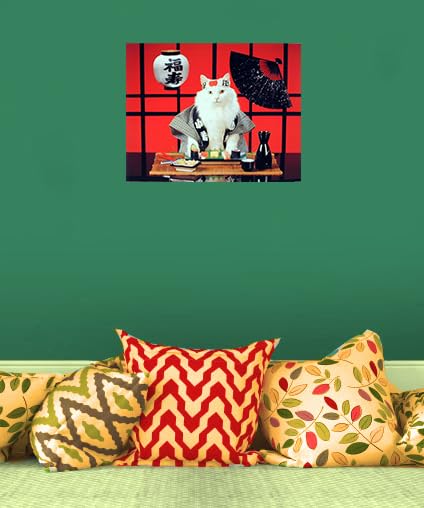 Sushi Cat (Japanese) Cute Kitten Art Print Poster (16X20)
