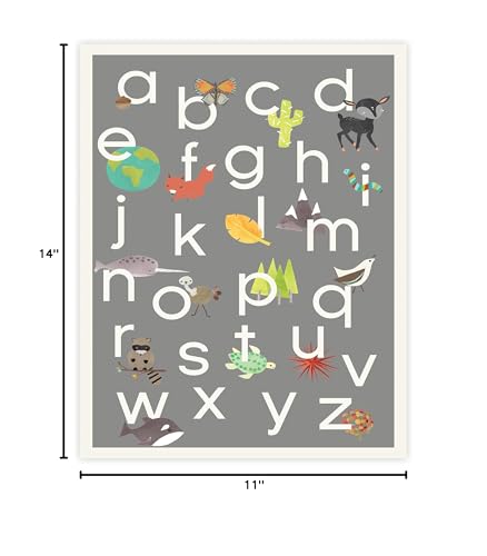 English Alphabet Children 'S Wall Art Print 11X14, Nature Themed, Our World In Grey, Nursery Decor, Kid 'S Wall Art Print, Kid '