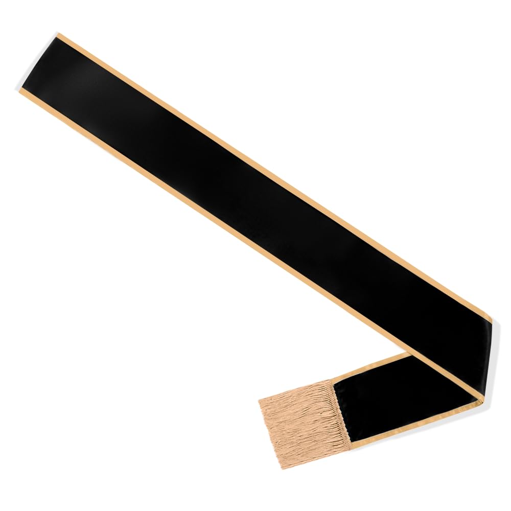 Party To Be Plain Sash With Tassels Blank Satin Sash For Adults 3.9'' Wide X 74.8'' In Total Length (Black With Golden Border)