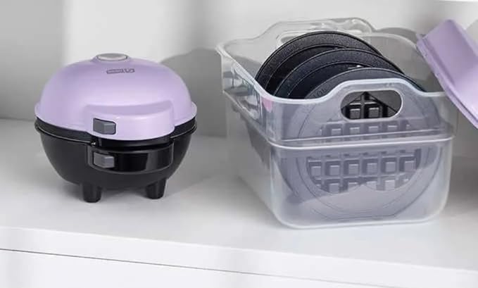 DASH Mini Waffle Maker - Spring Themed Plates, Non-Stick, Temperature Control, Purple, Model 35666