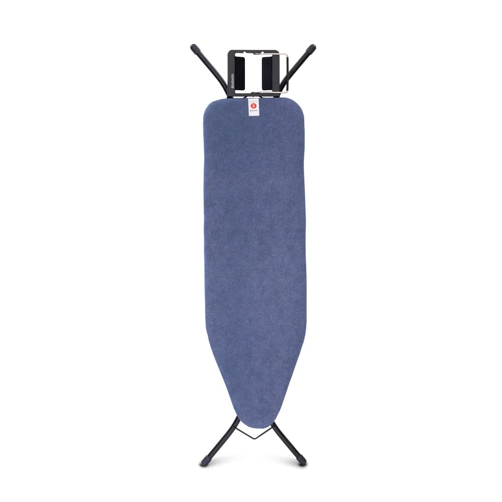 Brabantia Size B Ironing Board (49X15 In) 7 Height Options, Adjustable Steam Iron Rest Holder (Denim Blue) Non-Slip Feet, Anti-C