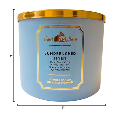 Bath & Body Works, White Barn 3-Wick Candle w/Essential Oils - 14.5 oz - New Core Scents! (Sundrenched Linen)