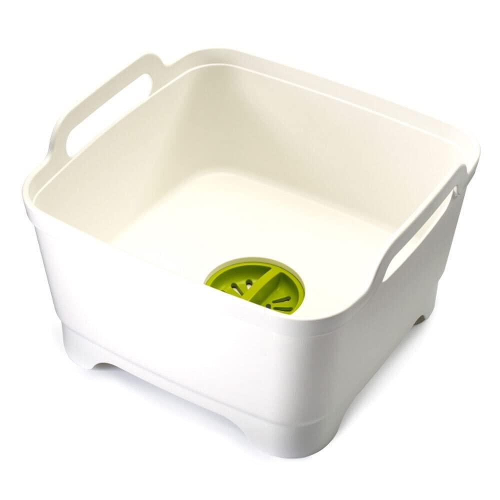Joseph Joseph 85055 Wash & Drain Wash Basin Dishpan With Draining Plug Carry Handles 12.4-In X 12.2-In X 7.5-In, White