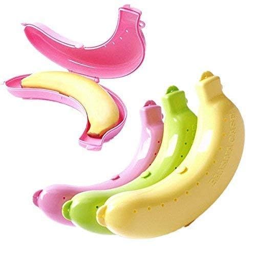 C (Device) Banana Storage Container Set, MultiColor Plastic Case For Fresh Fruit, Pink, Yellow, Green
