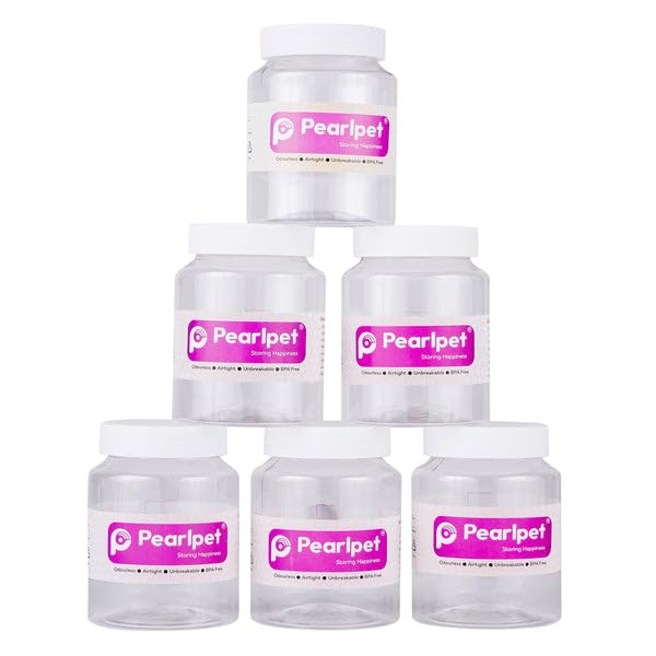Pearlpet Martaban Pet Jars  Durable, Leakproof, And CostEffective Storage Solutions| White Lid Jars| Pack Of 6 (400 Grams)