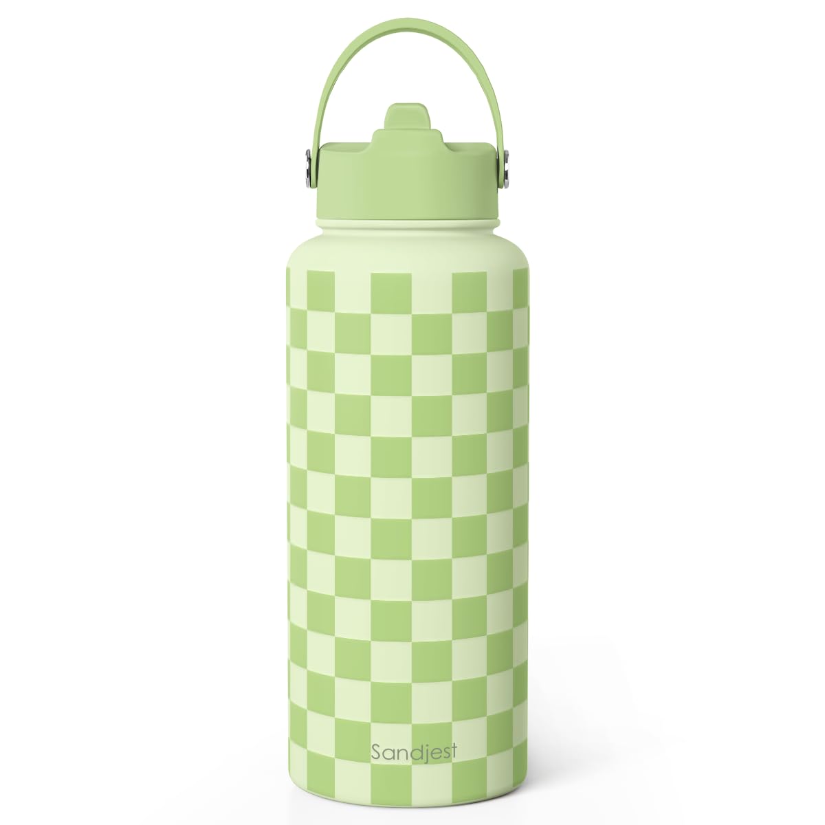 SANDJEST Checkered Water Bottle Stainless Steel 32oz with Lid & Straw, Insulated Bottles Gifts for Girls Friends Teens Birthday 