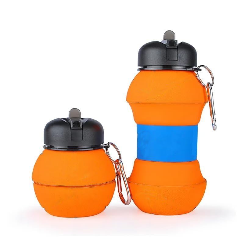 Soldtrue Basketball Design Collapsible Water Bottle 630Ml. | Bpa-Free Silicone, Leak-Proof Spout, Food Grade, With Carabiner Cli