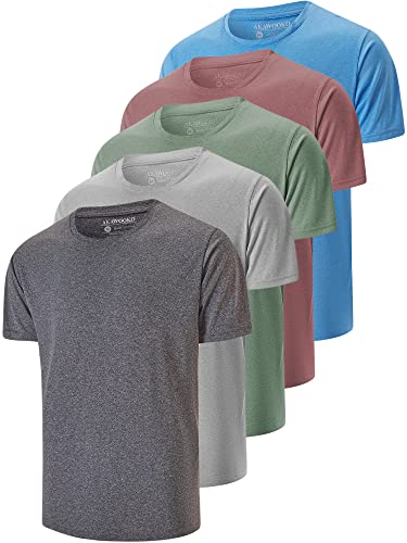 5 Pack: Mens ActiveADry-Fit T-Shirt, Athletic Running gym Workout Short Sleeve TeeAShirts for Men (Large)