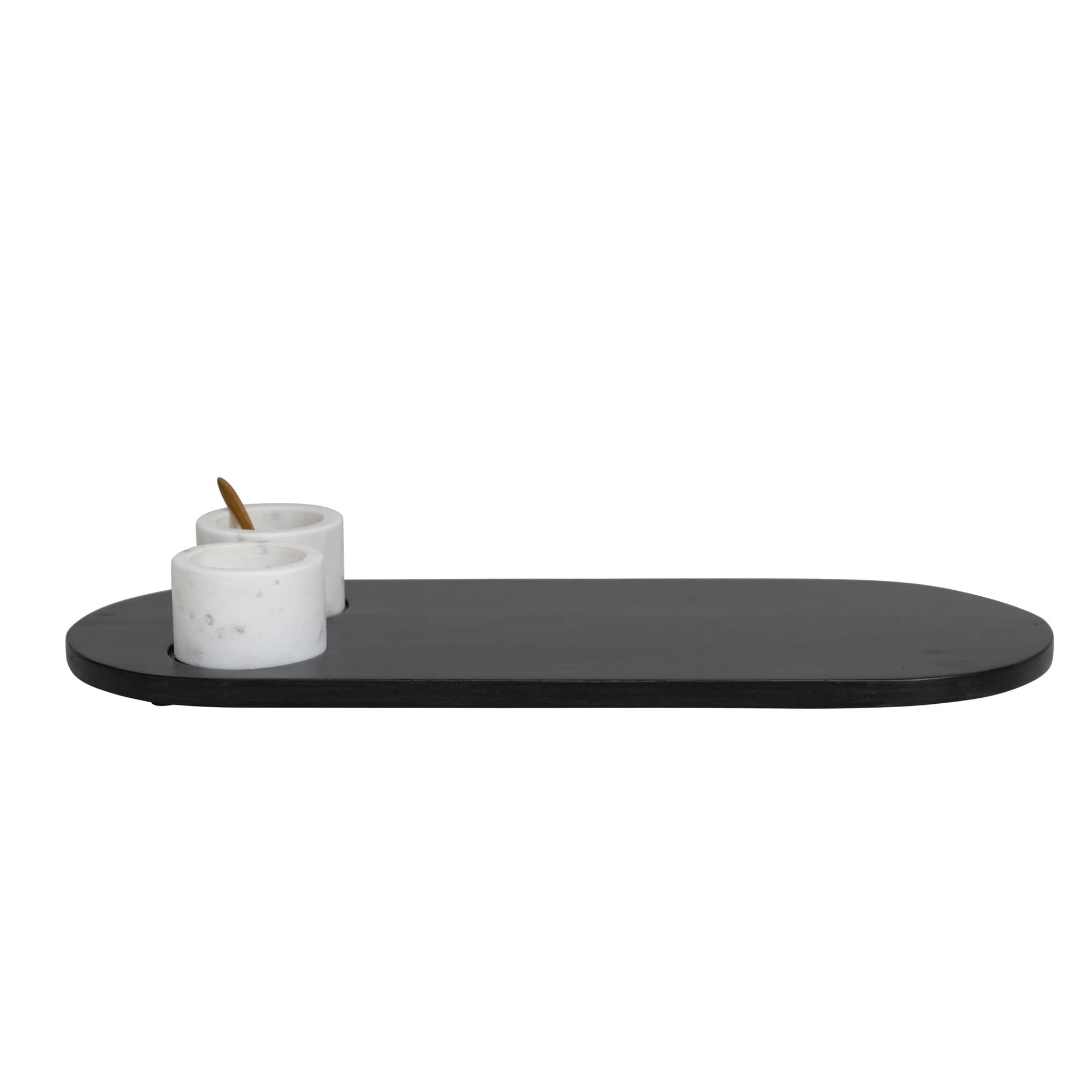 Bloomingville Bloomingville Mango Wood Tray With 2 Marble Bowls And Gold Finish Stainless Steel Spoon, Set Of 4