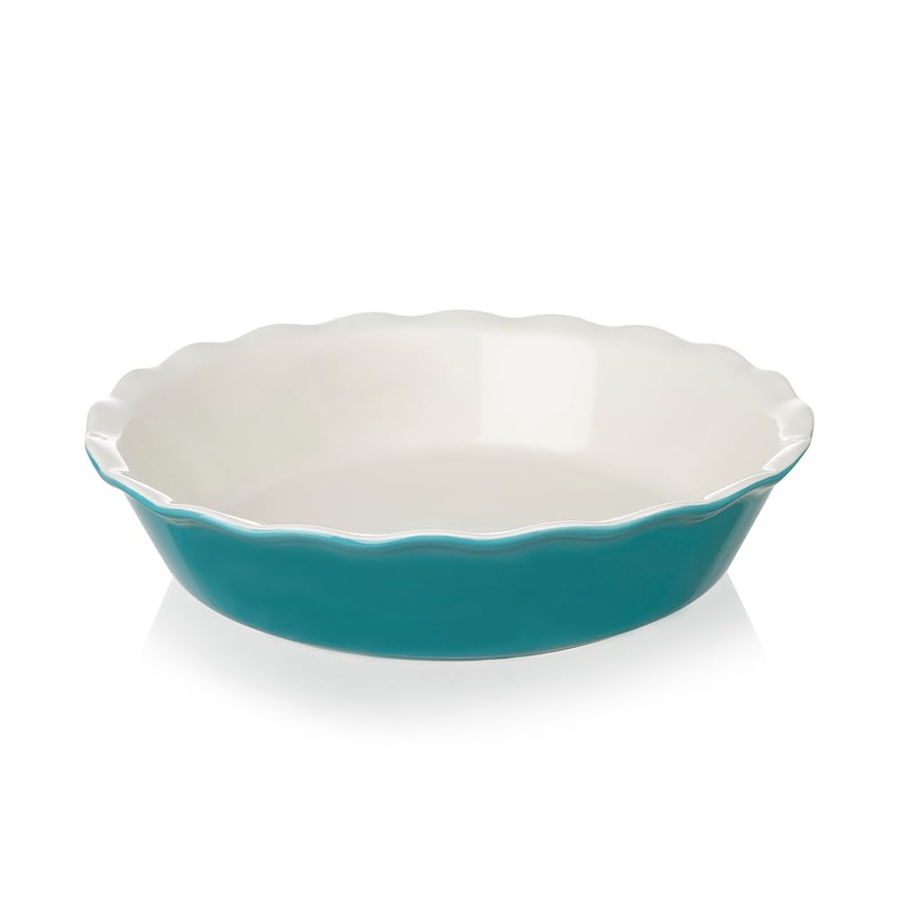 Sweejar Ceramic Pie Pan For Baking, 10 Inches Round Baking Dish For Dinner, Non-Stick Pie Plate With Soft Wave Edge For Apple Pi