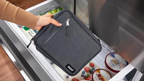 Packit Freezable Classic Lunch Box, City Charcoal, Built With Ecofreeze Technology, Collapsible, Reusable, Zip Closure With Fron