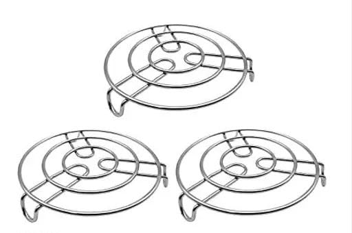 Lsari Stainless Steel Heat Resistant Cooker Steamer Rack Table Ring Set, Hot Pot Stand, Trivet Stand Cookware Tool (Pack Of 3)