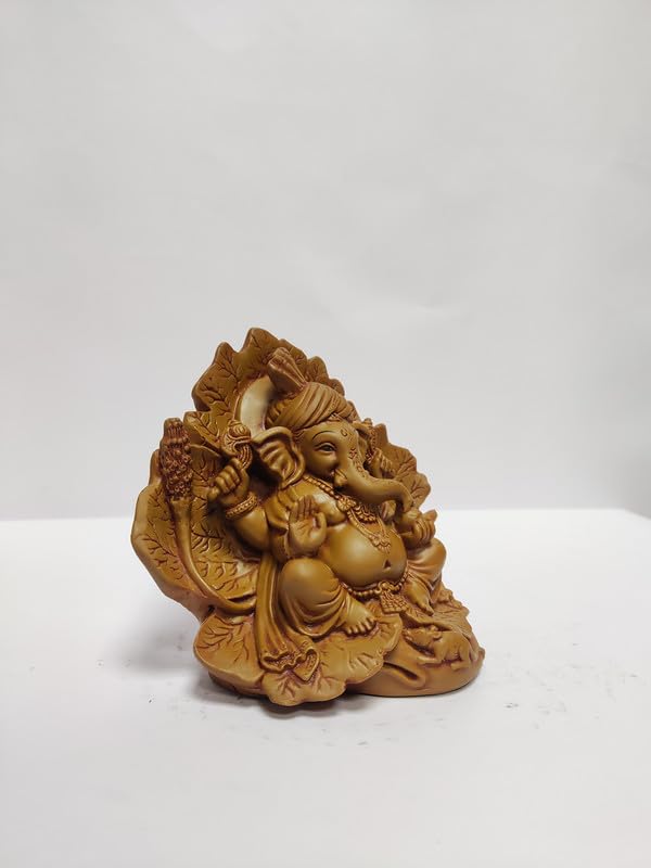 Pratima Wooden Finish Jaswanti Polyresin Ganesh Idol|Vinayaka Statue|Ganpati Murti|Ganesha Idol For Home Decor|Ganesh Idol For D