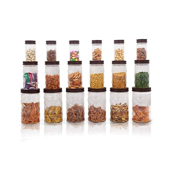 Simparte Twister Jar Barni 1500Ml+750Ml+250Ml Transparent Round Container Set Of 18 With Airtight Black Lid For Kitchen Pantry S
