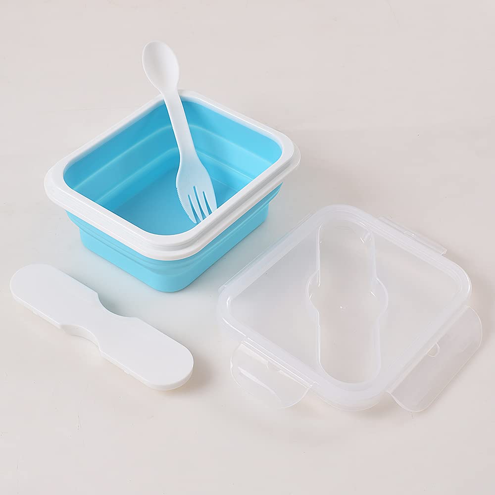 Ionegg Silicone Lunch Container With Spoon & Fork, Bento Box, Collapsible Food Storage Container With Clip-On Lid, 20 Oz