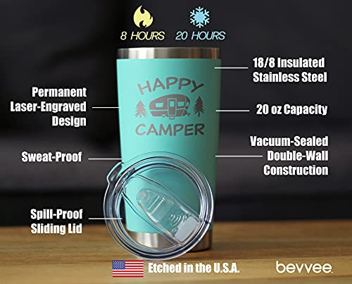 Happy Camper - Insulated Coffee Tumbler Cup With Sliding Lid - Stainless Steel Insulated Mug - Unique Outdoor Camping Tumbler -