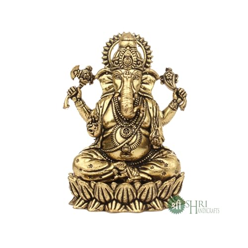 Indicast Brass Ganesha Idol For Good Luck & Worship | 3 Ganpati Hindu God Statue Figurine Perfect For Decoration Puja & Gifting