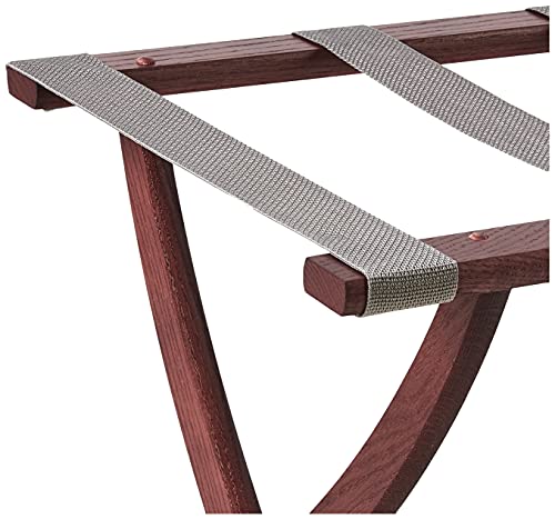 Wooden Mallet Designer Curve Leg Luggage Rack  Grey Straps  Mahogany