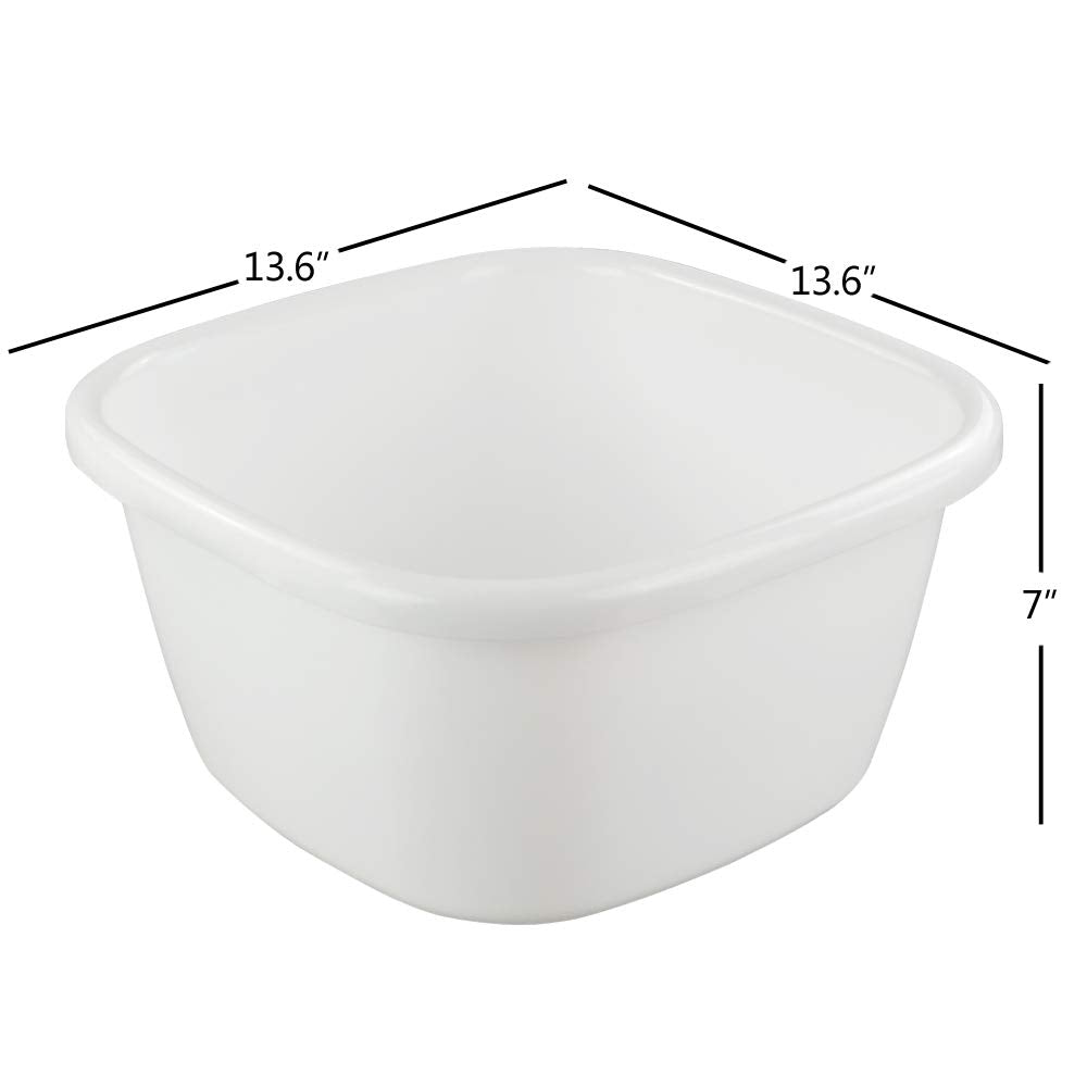 Ggbin 18 Quart Plastic Dish Pans, 13.58''X13.58''X7'', 2 Packs(White)