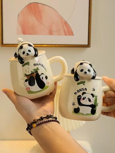 Vasukie Panda Coffee Mug With Lid & Glass Spoon, Mugs For Coffee, Rakhi For Brother, Birthday Gift, Ceramic Mug, 3D Panda Coffee