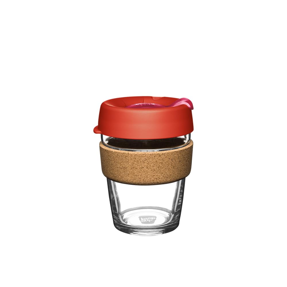 KeepCup Brew Cork, Reusable Glass Tumbler with Natural Cork, Tall Coffee Cup 12oz/340ml - Daybreak