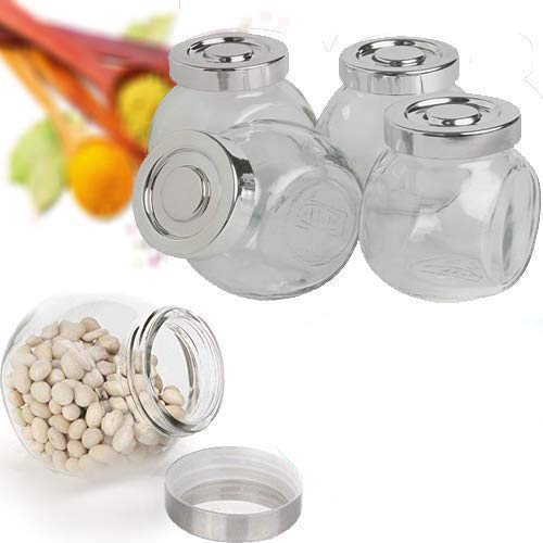 Kd Zone Glass Small Containers Set Of 4 Masala & Spices Storage Jars For Kitchen,Refrigerator|Round Shape Thick Glass Bottle For