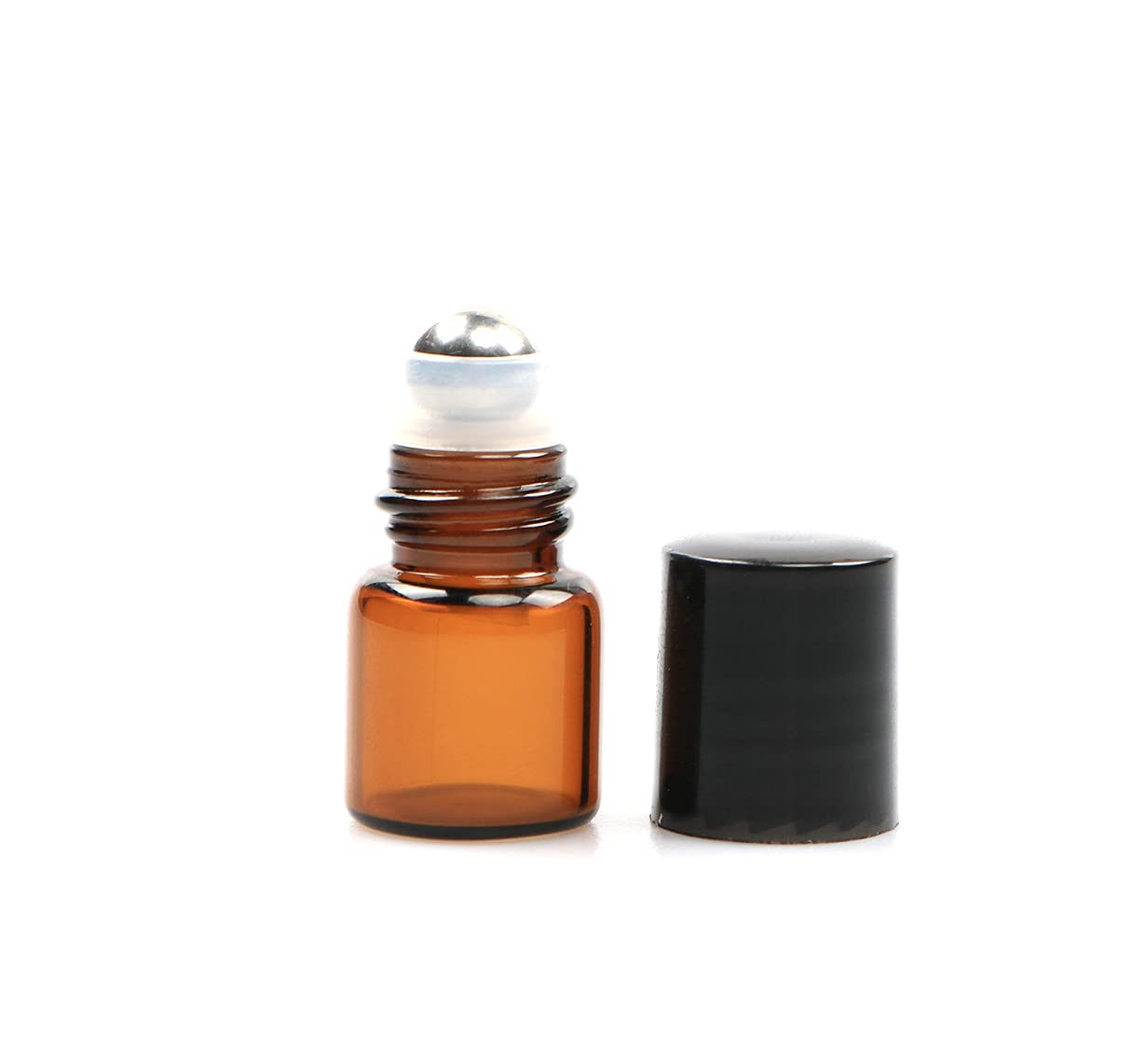 Furnido 25 Pack 1Ml Amber Glass Roll On Bottle For Essential Oils,Perfume Vial With Stainless Steel Roller Ball,Black Caps Mini