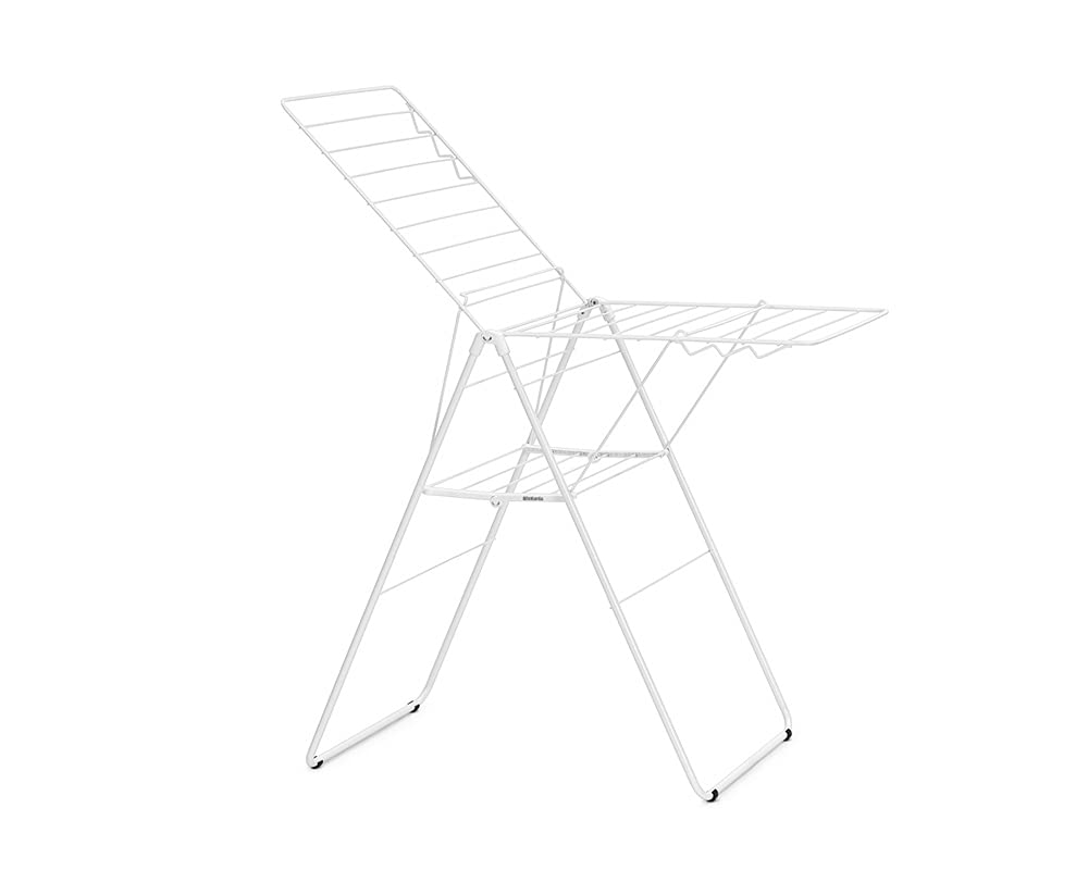 Brabantia HangOn Laundry Drying Rack (20m / Fresh White) Compact  Foldaway  Adjustable Indoor Stainless Steel Clothes Horse