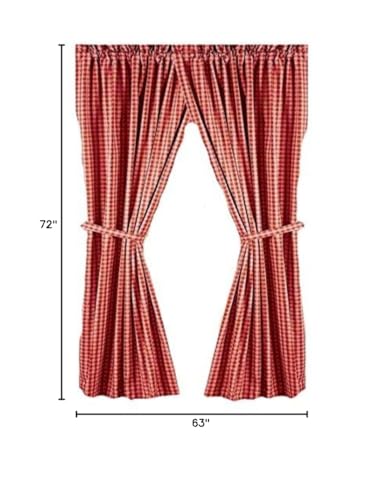Home Collection By Raghu 2-Piece Heritage House Check Panels, 72 By 63-Inch, Barn Red/Nutmeg