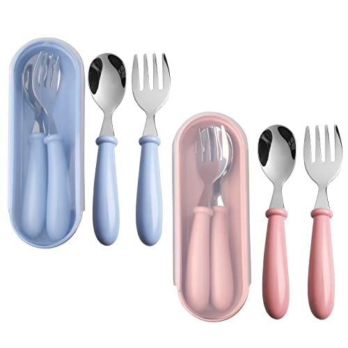 4 Pcs Toddler Utensils, Toddler Forks and Spoons,stainless Steel Baby Utensils Baby Silverware Set with Storage Box for Safe Din