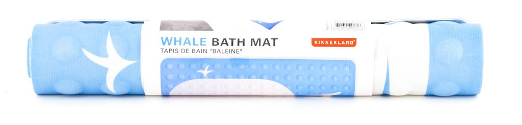 Kikkerland Bathmat, Whale, Natural Rubber High Grip Suction Cup, 27 By 15-Inches, Blue/White