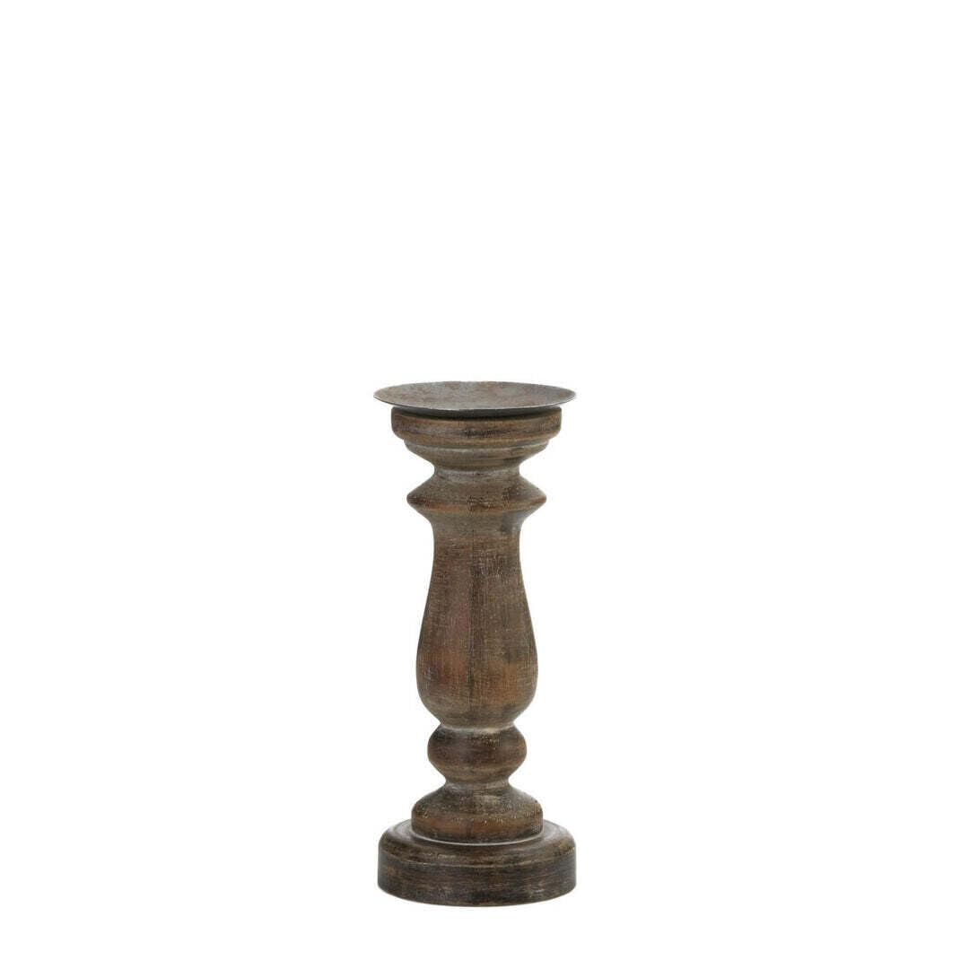 Accent Plus 10018672 Short Antique-Style Wooden Candleholder, Multicolor