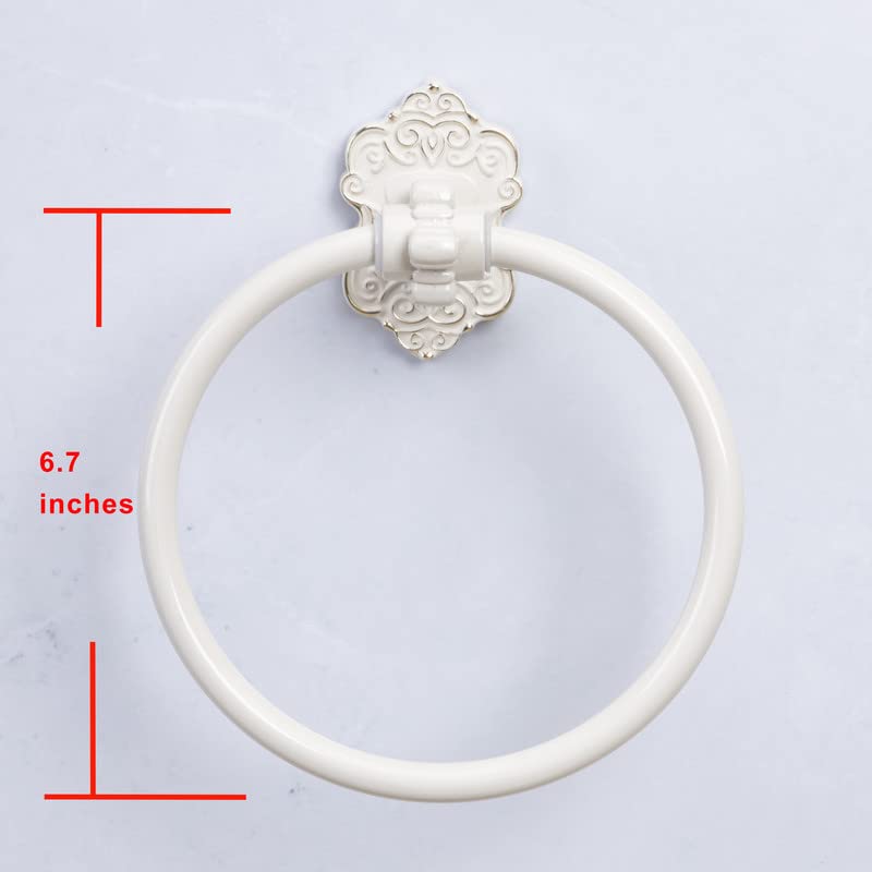 Sdh Bathroom Towel Ring - Vintage Style Antique White & Gold Towel Hanger - Wall Mount Kitchen & Bathroom Hand Towel Holder - Pa