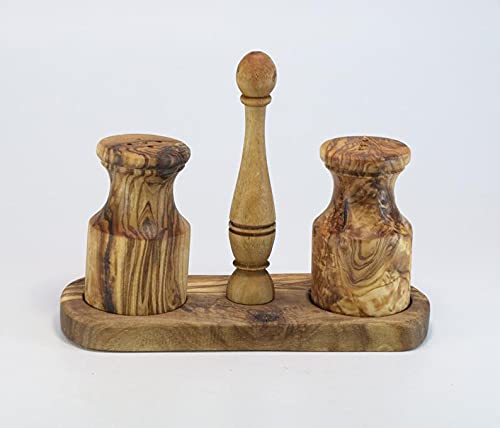 Aramedia Wooden Olive Wood Salt And Pepper Shakers Set With Stand - Dimension: 3 Inches Tall # Q-Own-001-004