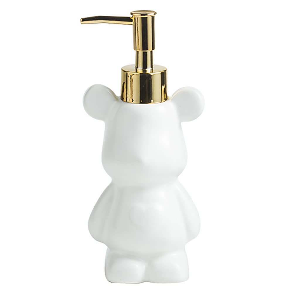 Small Bathroom Soap Dispenser With Pump, Cute Bear-Shaped Design, Ceramic Liquid Soap Dispenser (White)