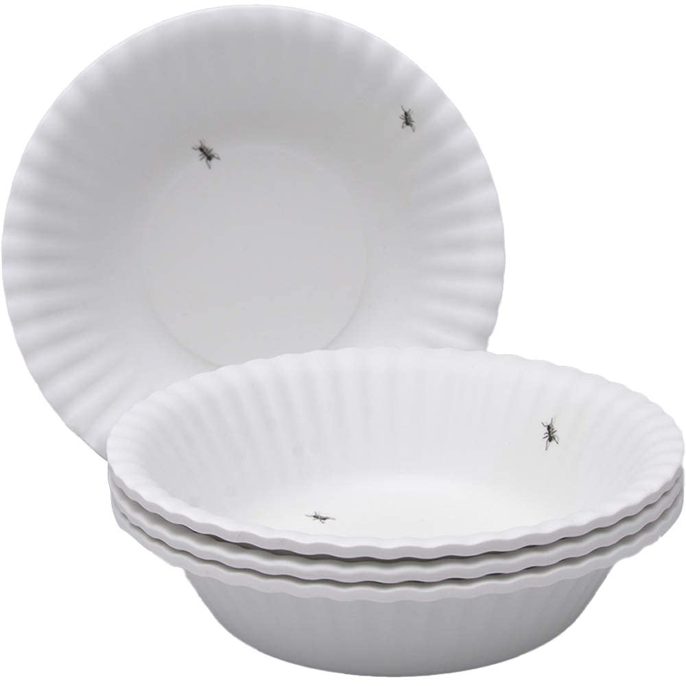 'What Is It?'' Reusable White Soup Or Cereal Bowls With Ant Design, 6 Inch Melamine, Set Of 4