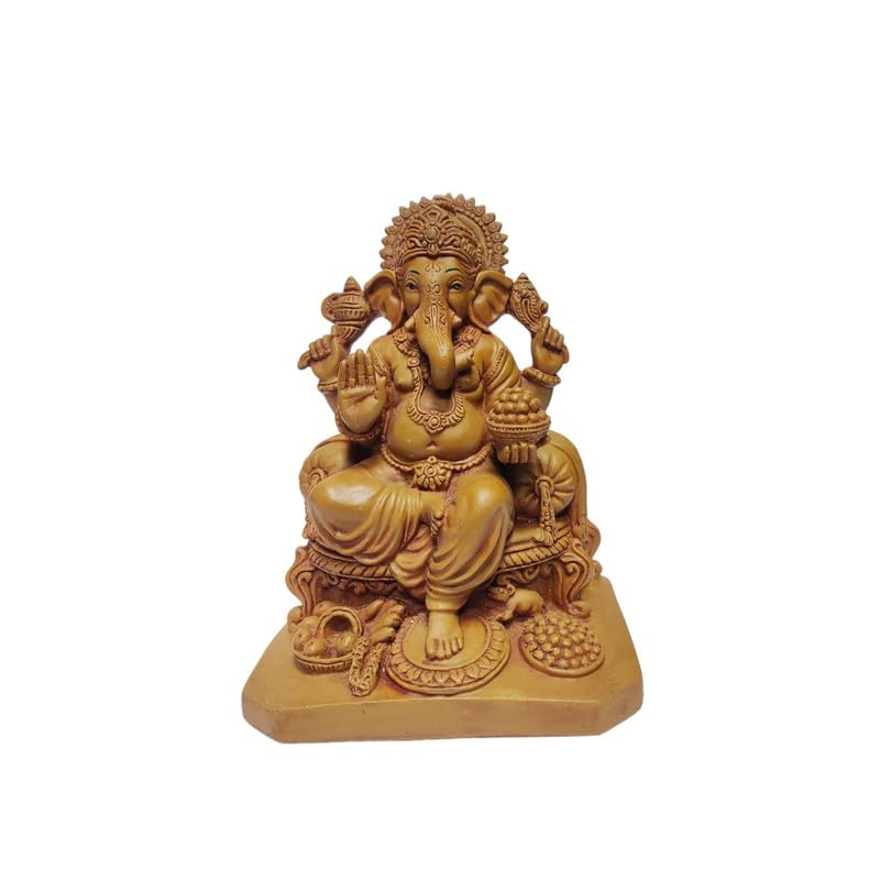Pratima Wooden Finish Polyresin Beautiful Ganesh Idol|Vinayaka Statue|Ganpati Murti|Ganesha Idol For Home Decor|Ganesh Idol For 