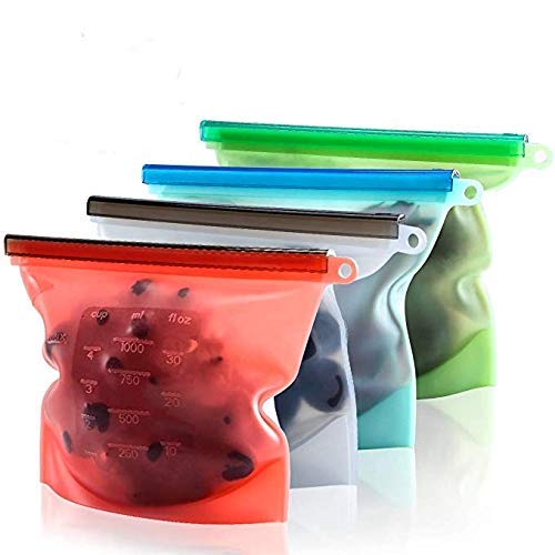 Afflatus Reusable Silicone Food Storage Bag Containers, Airtight Seal Leakproof Freezer Bags For Snack, Sous Vide, Liquids, Fres