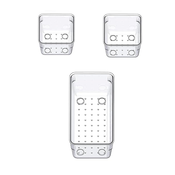 Lijie Clear Drawer Organiser Set, Set Of 03, Storage Bins For Kitchen Office Bathroom Vanity, Transparent Drawer Organizer